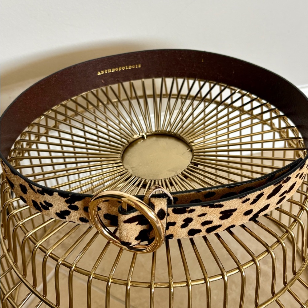 Anthropologie Leopard Haircalf Belt Gold Ring Buckle Size L 40”